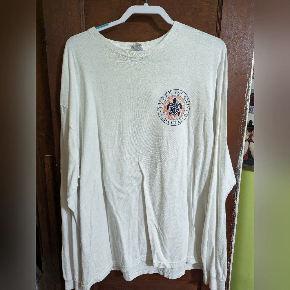 2X White Long Sleeve Tybee Island T-shirt